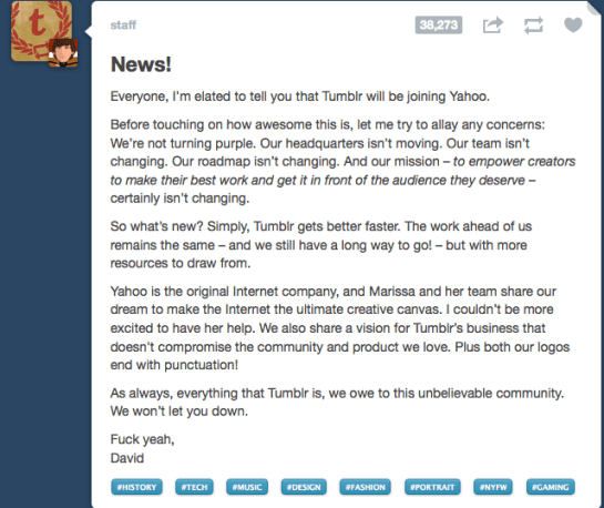 Yahoo Buys Tumblr