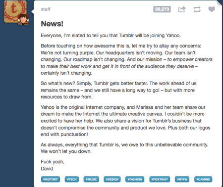 Yahoo Buys Tumblr